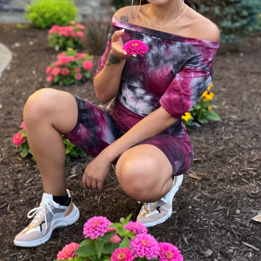 ‼️ Two Piece Set Tie Dye Biker Shorts T-Shirt Set